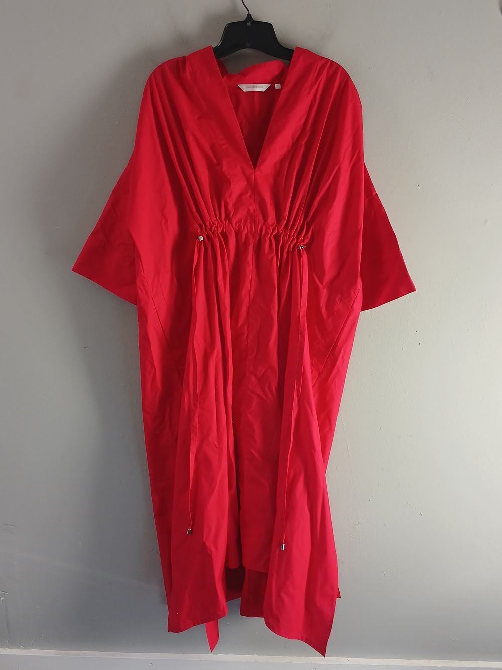Carla Rockmore Size M Flame Cinched Waist Shirt Maxi Dress Pockets 100% Cotton